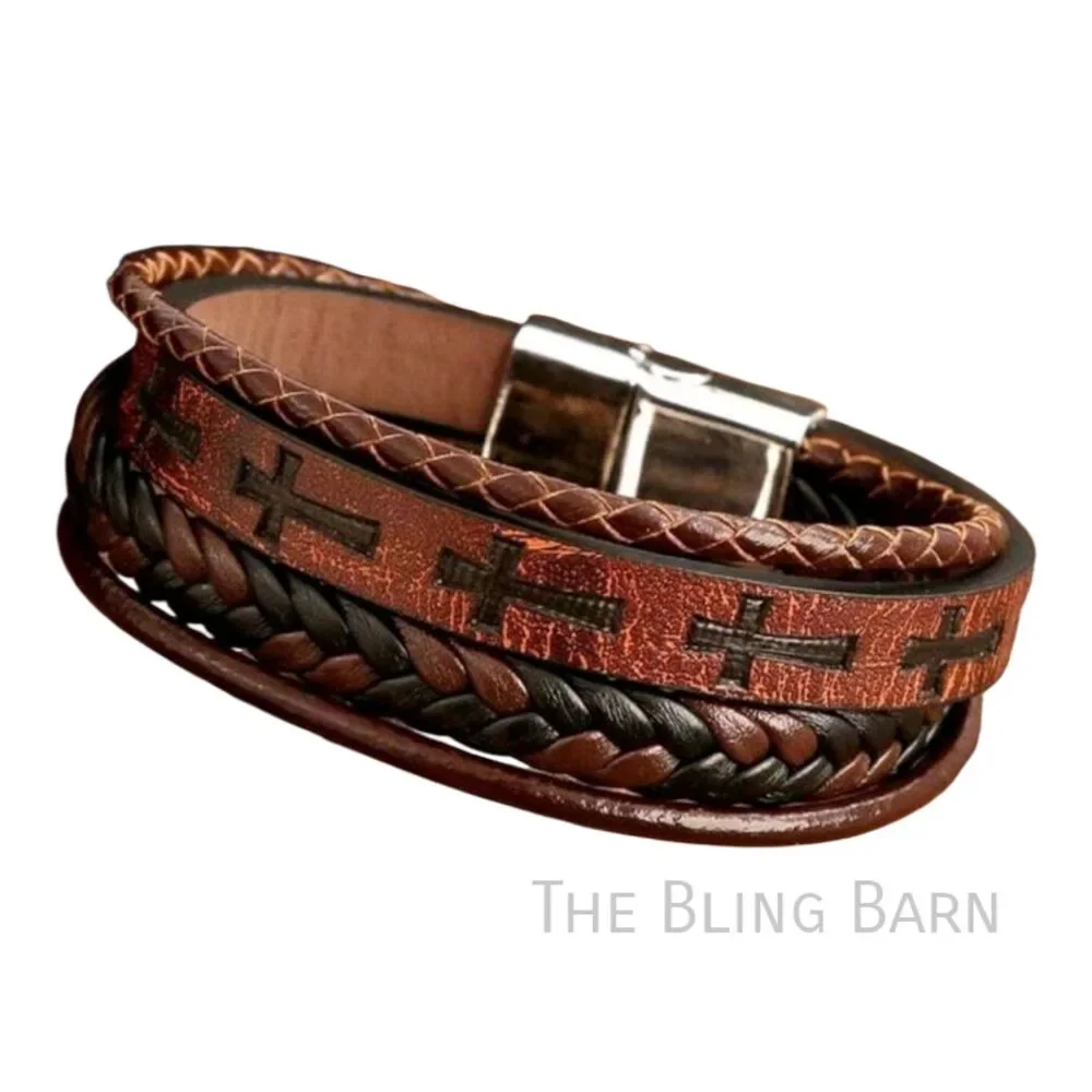 Crossroads Leather Wrap Bracelet – Rustic Faith Braided Leather Bracelet for Me